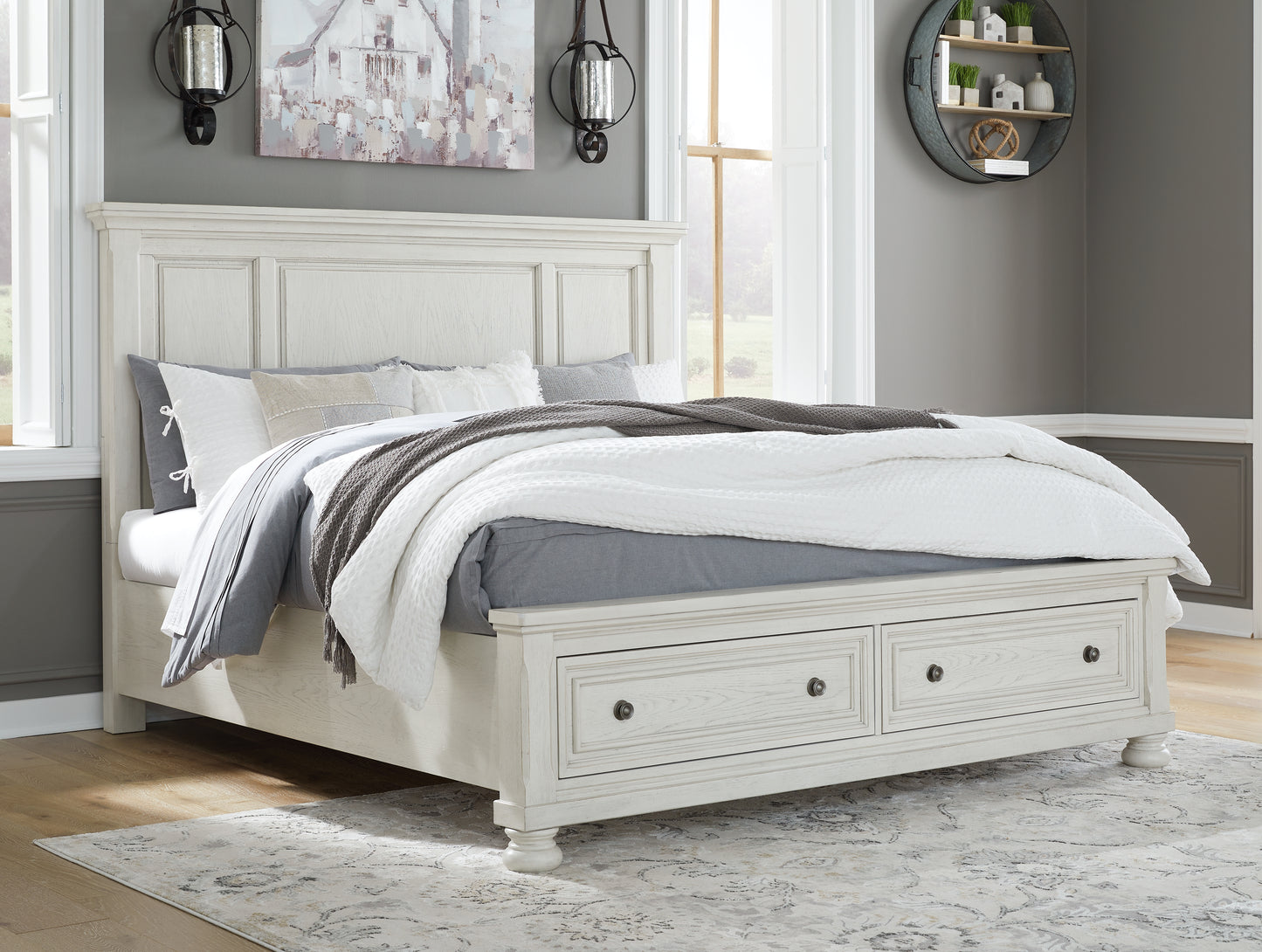 Cape Furniture Outlet - Ashley Furniture - Robbinsdale Bedroom - Queen Panel Storage Bed / Antique White - B742B24