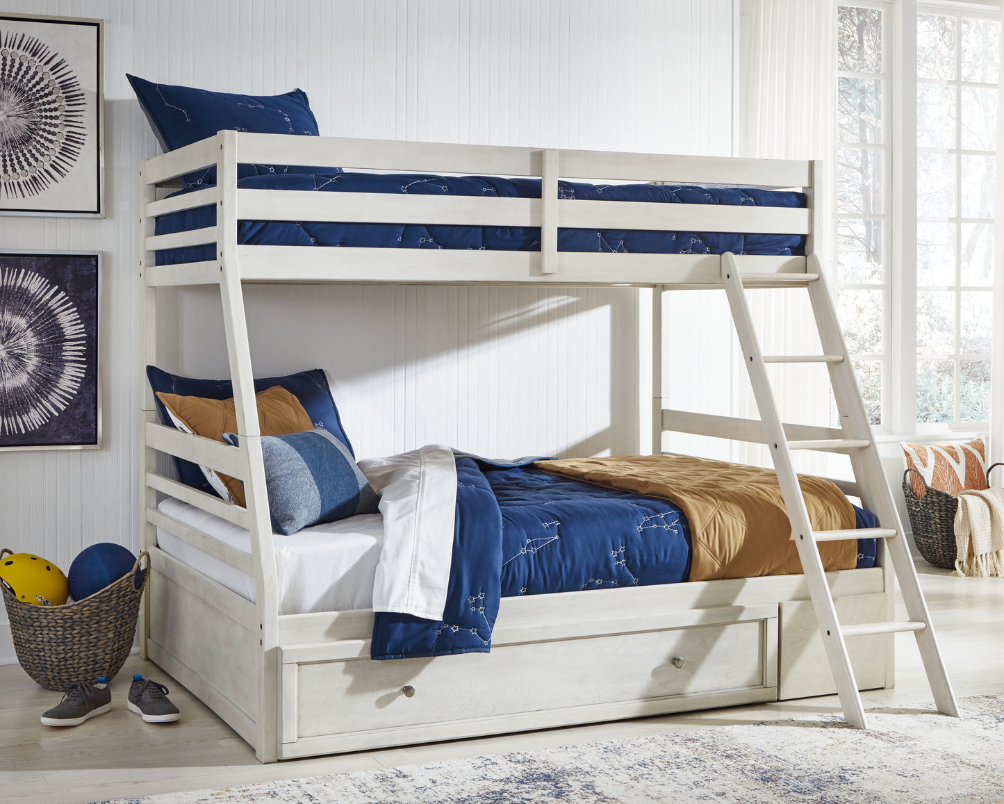 Cape Furniture Outlet - Ashley Furniture - Robbinsdale Bedroom - Twin over Full Bunk Bed with Storage / Antique White - B742B16