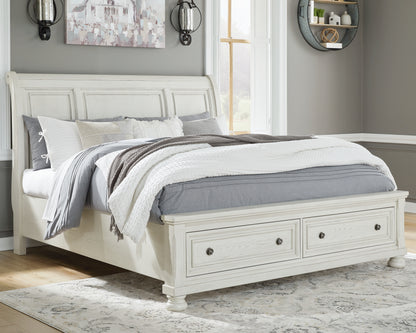 Cape Furniture Outlet - Ashley Furniture - Robbinsdale Bedroom - California King Sleigh Bed with Storage / Antique White - B742B9