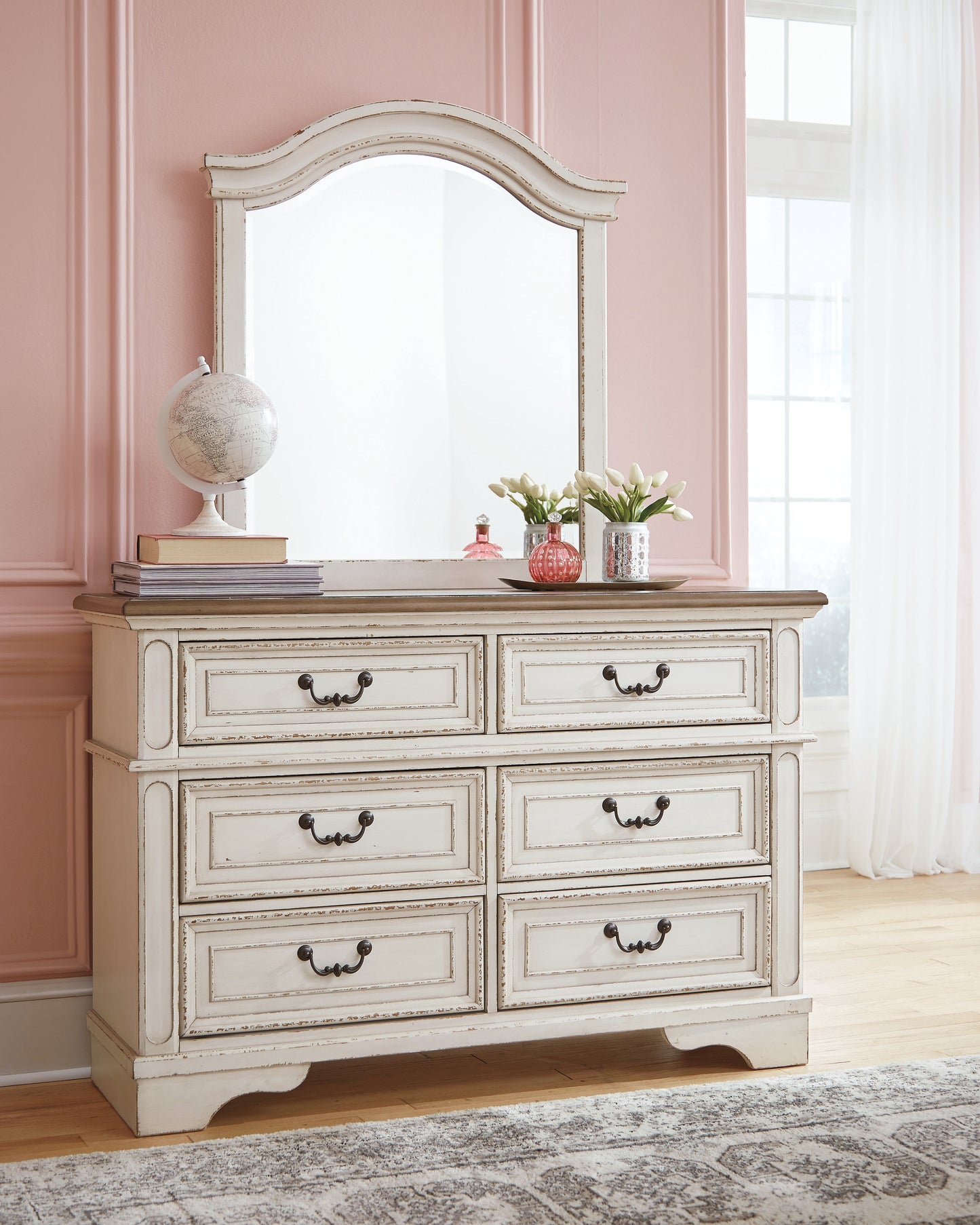 Cape Furniture Outlet - Ashley Furniture - Realyn Bedroom - Dresser and Mirror / Chipped White - B743B12