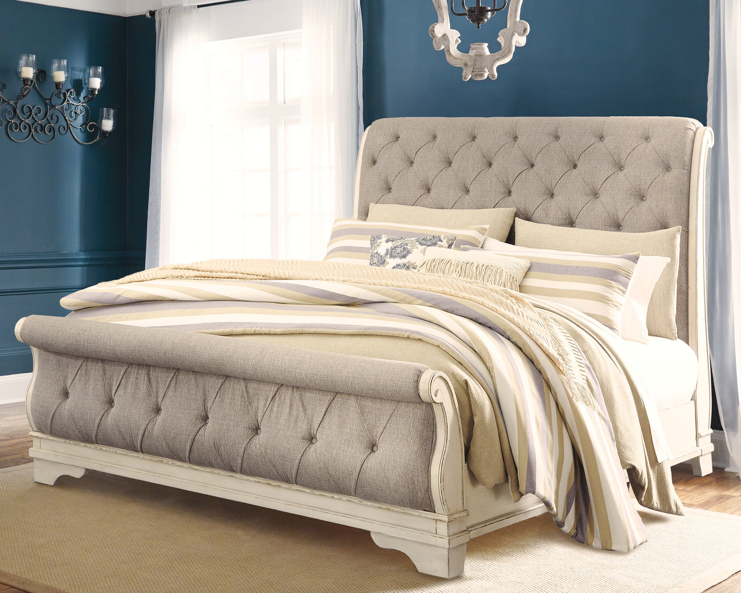 Cape Furniture Outlet - Ashley Furniture - Realyn Bedroom - King Sleigh Bed / Chipped White - B743B11