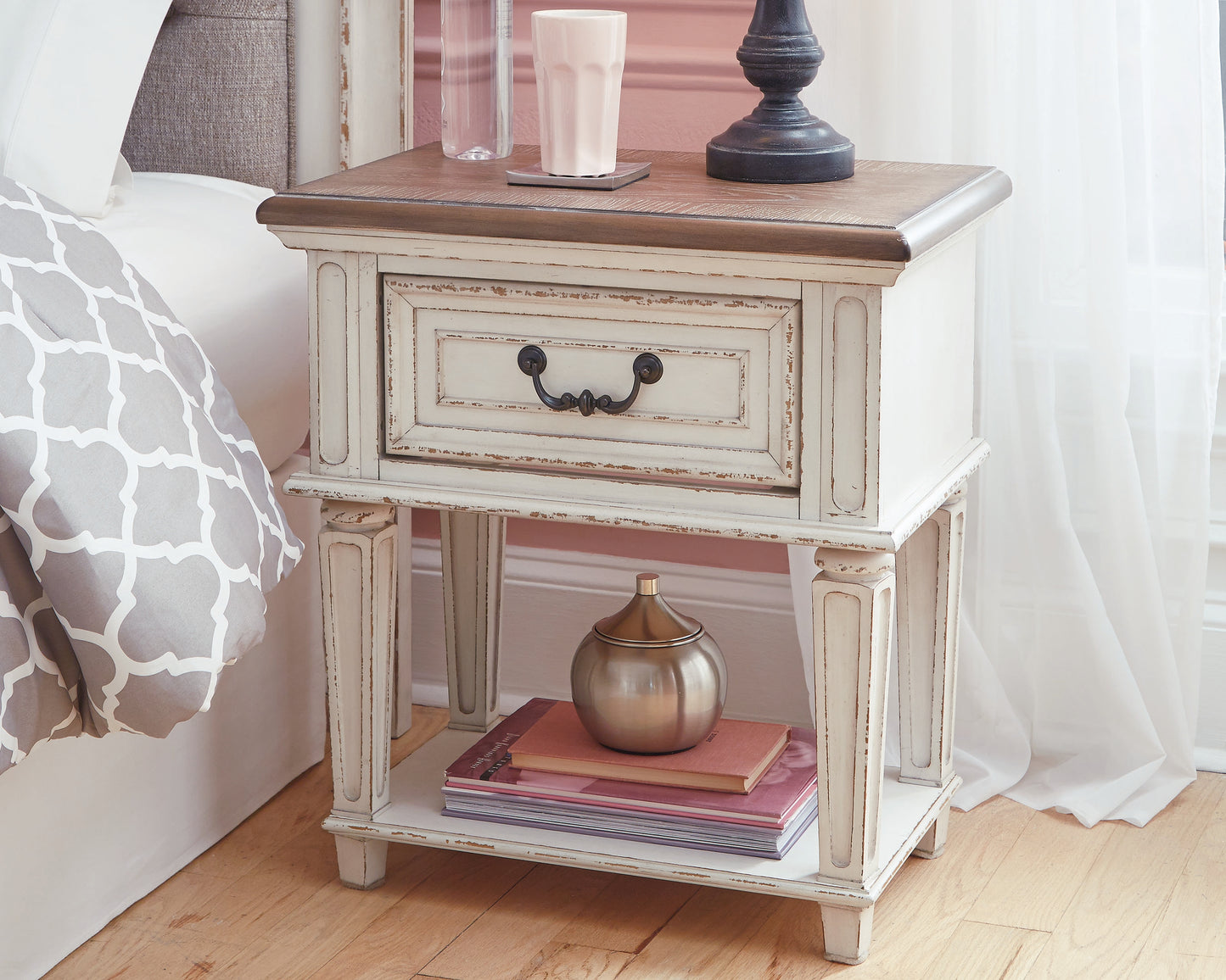 Cape Furniture Outlet - Ashley Furniture - Realyn Bedroom - One Drawer Night Stand / Chipped White - B743-91