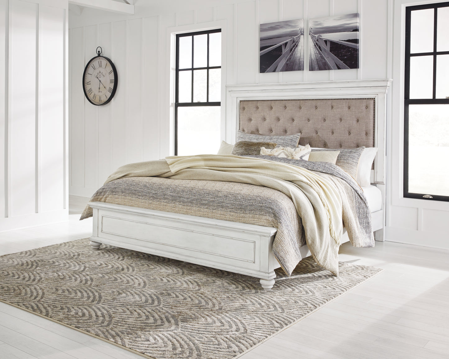 Cape Furniture Outlet - Ashley Furniture - Kanwyn Bedroom - King Panel Bed / Whitewash - B777B10