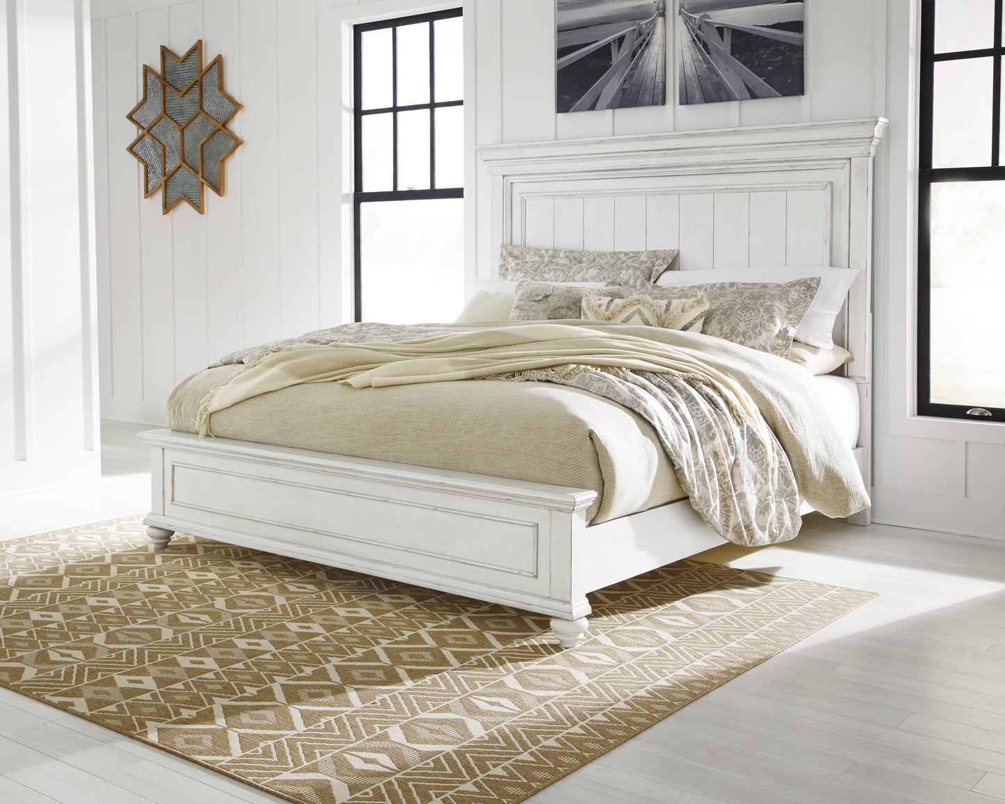 Cape Furniture Outlet - Ashley Furniture - Kanwyn Bedroom - California King Panel Bed / Whitewash - B777B11