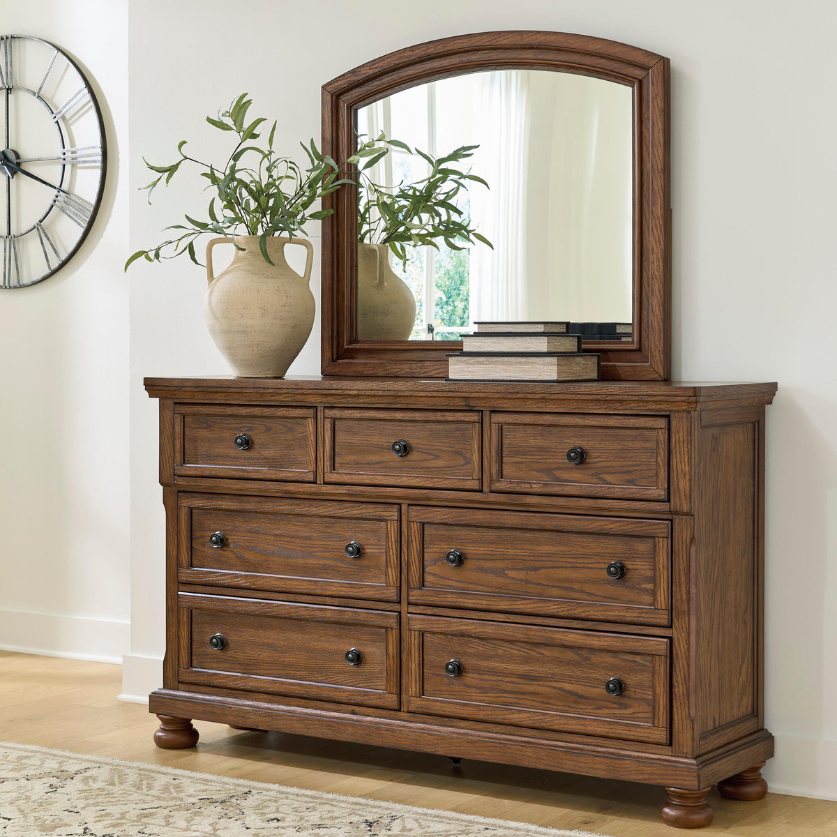 Cape Furniture Outlet - Ashley Furniture - Zackaryn Bedroom - Dresser and Mirror / Warm Brown - PCB807B1