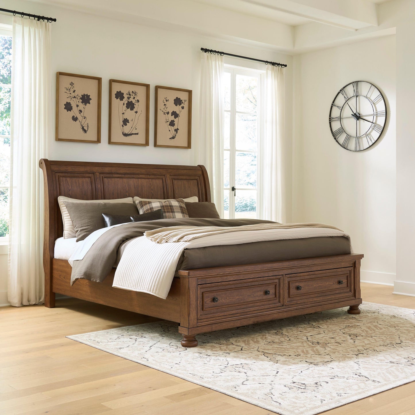 Cape Furniture Outlet - Ashley Furniture - Zackaryn Bedroom - King Sleigh Storage Bed / Warm Brown - PCB807B7