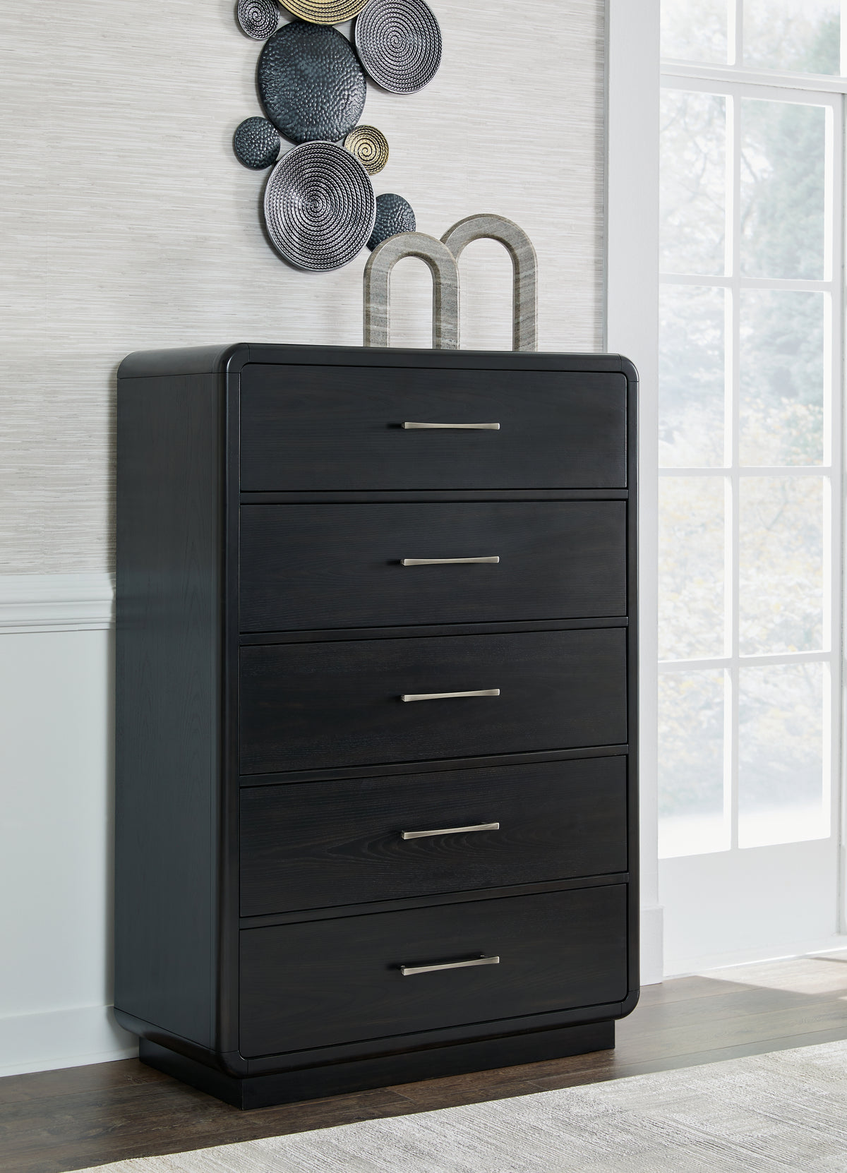 Cape Furniture Outlet - Ashley Furniture - Rowanbeck Bedroom - Five Drawer Chest / Black - B821-46