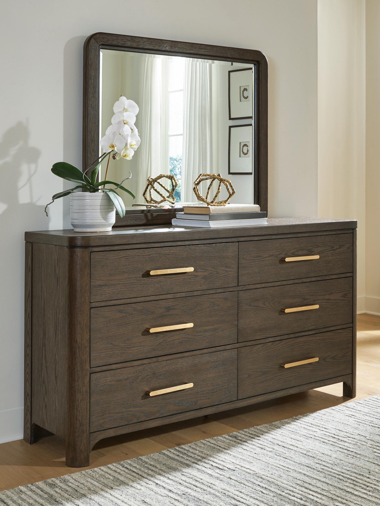 Cape Furniture Outlet - Ashley Furniture - Radkin Bedroom - Dresser and Mirror / Burnished Brown - PCB843B1