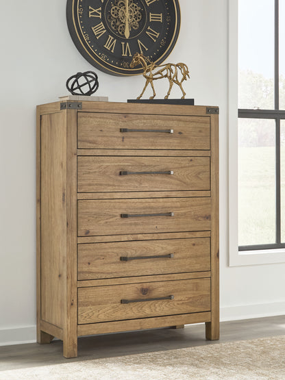 Cape Furniture Outlet - Ashley Furniture - Ridgester Bedroom - Five Drawer Chest / Light Brown - B858-46