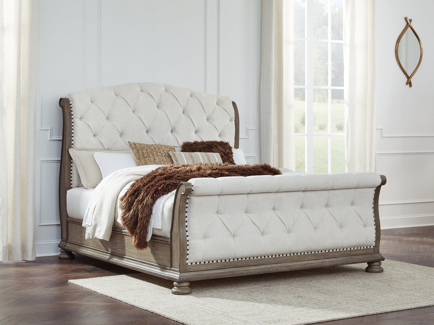 Cape Furniture Outlet - Ashley Furniture - Ardenfield Bedroom - California King Upholstered Sleigh Bed / Light Brown - B944B5