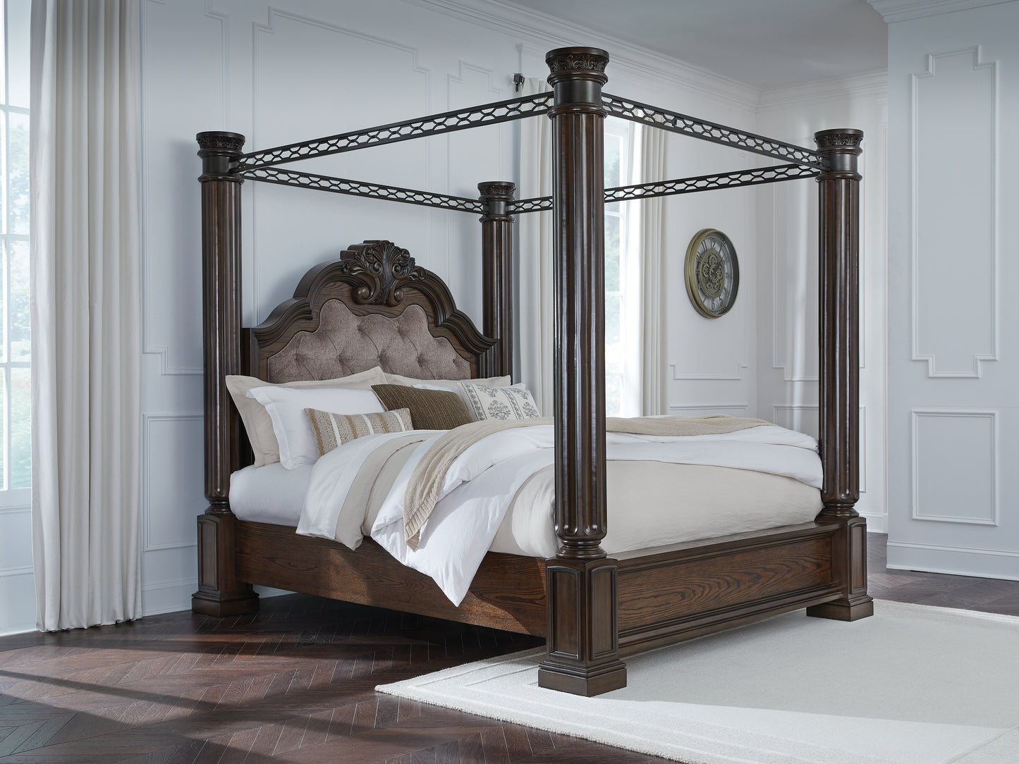 Cape Furniture Outlet - Ashley Furniture - Maylee Bedroom - Queen Canopy Bed / Dark Brown - B947B8