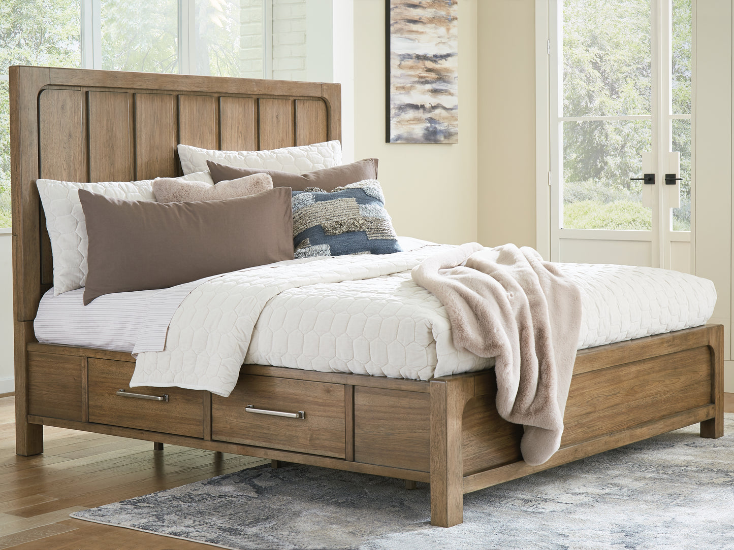 Cape Furniture Outlet - Ashley Furniture - Cabalynn Bedroom - California King Panel Bed with Storage / Light Brown - B974B9