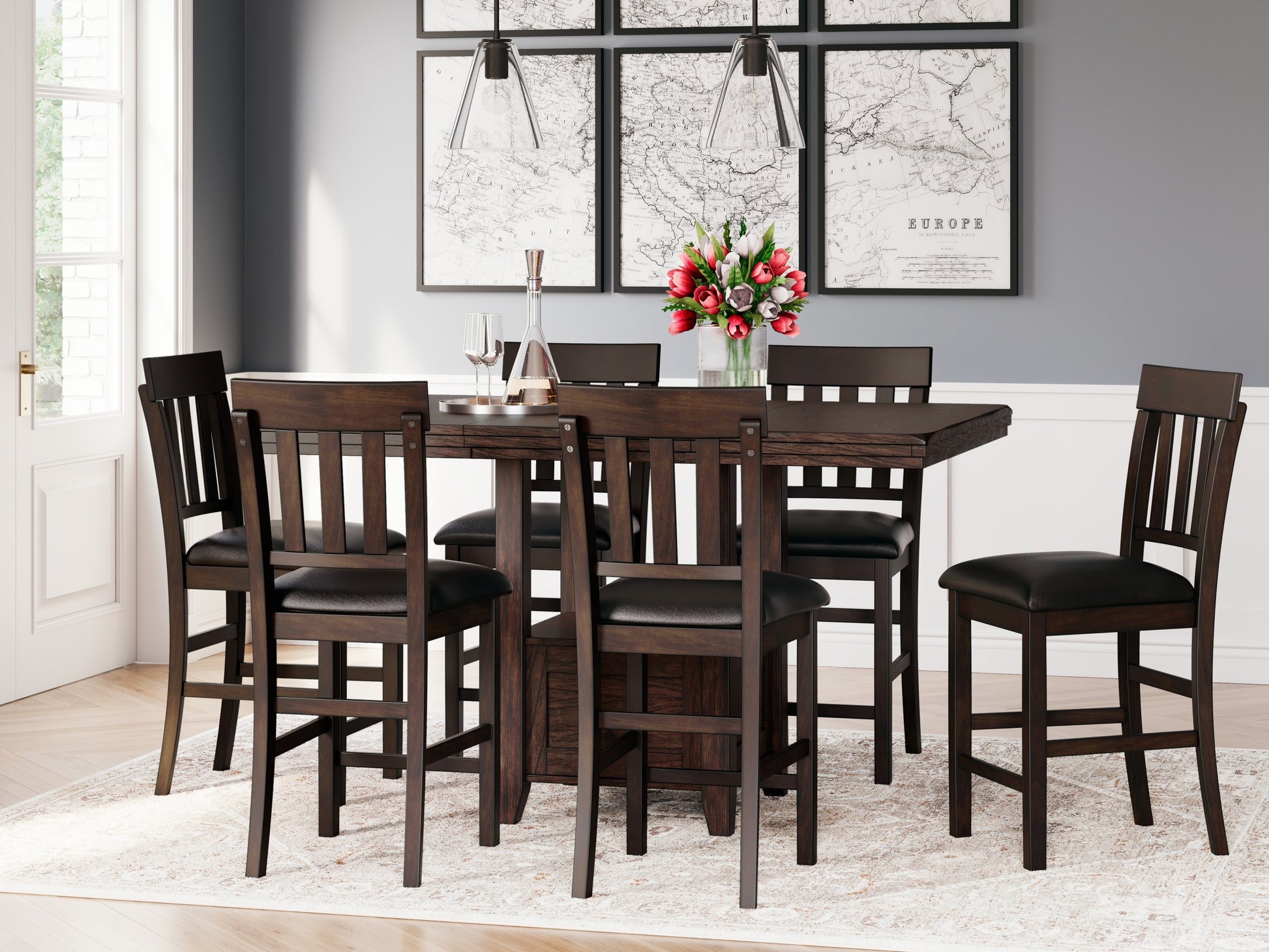 Cape Furniture Outlet - Ashley Furniture - Haddigan Dining Room - RECT DRM Counter EXT Table / Dark Brown - D596-42