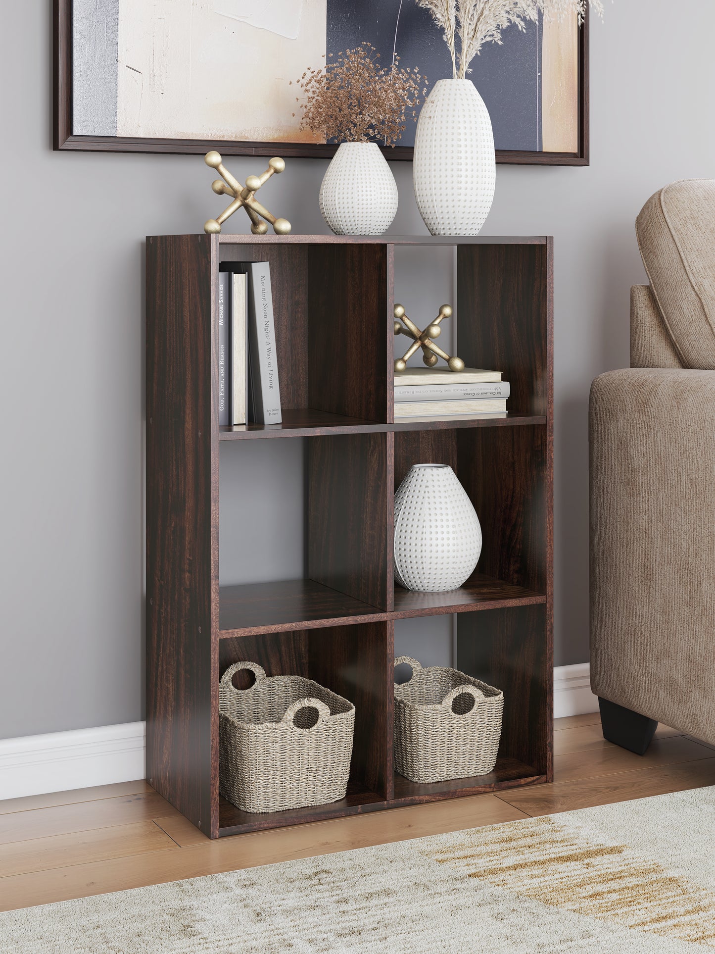 Cape Furniture Outlet - Ashley Furniture - Glosmount Six Cube Organizer - Six Cube Organizer / Cherry/Light Brown - EA1055-3X2