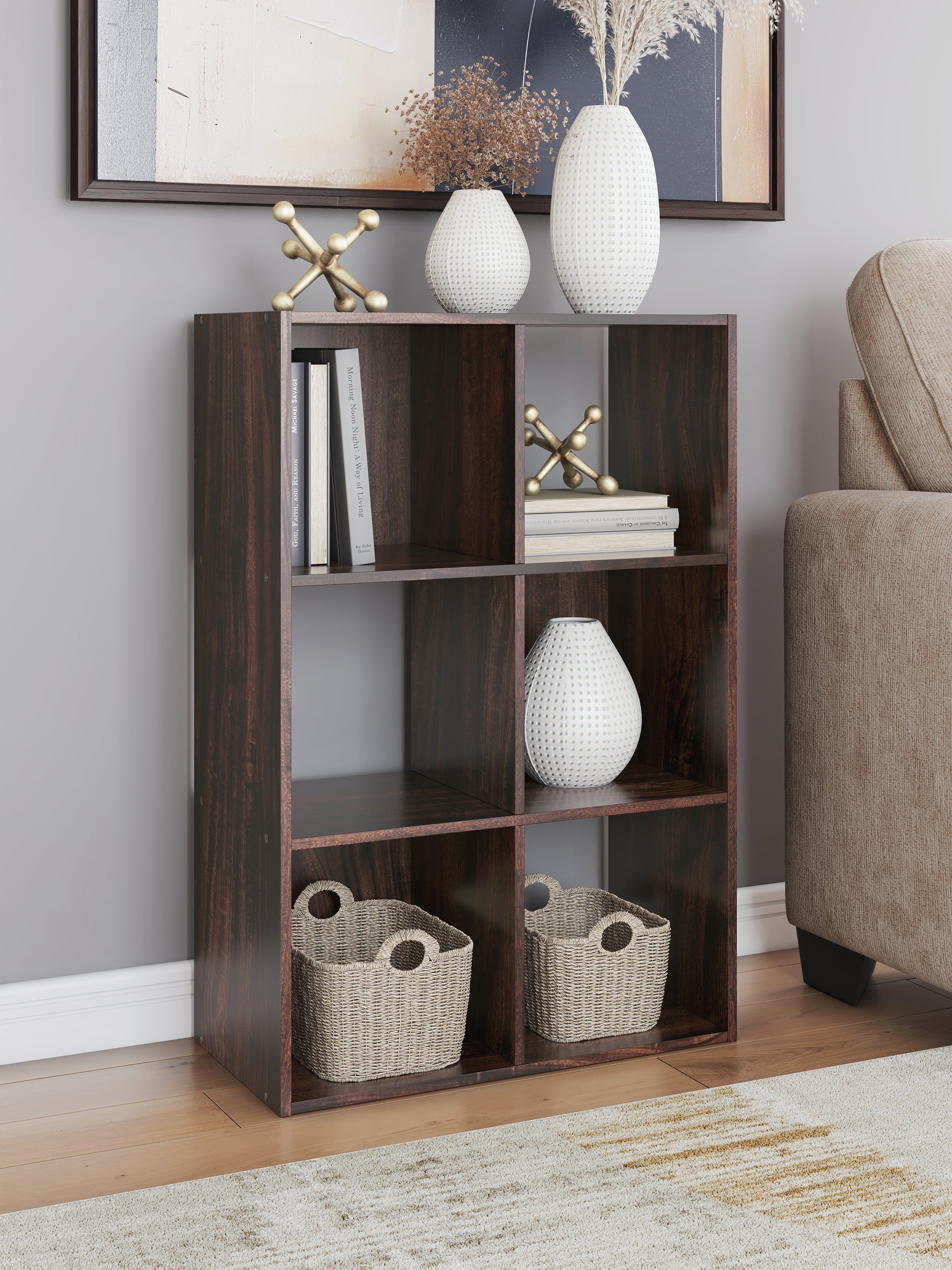 Cape Furniture Outlet - Ashley Furniture - Glosmount Six Cube Organizer - Six Cube Organizer / Cherry/Light Brown - EA1055-3X2