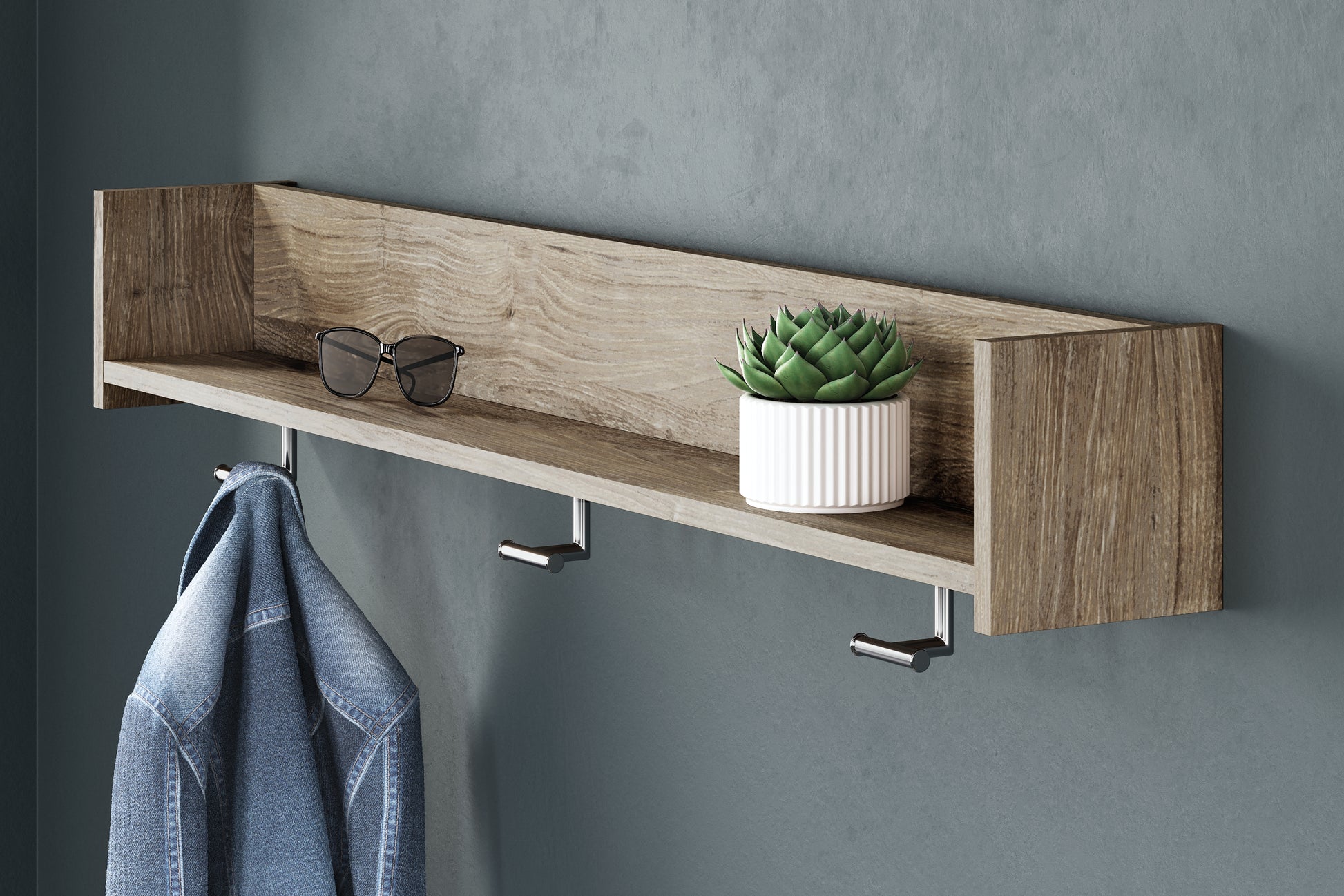Cape Furniture Outlet - Ashley Furniture - Oliah Wall Decor - Wall Mounted Coat Rack w/Shelf / Natural - EA2270-151