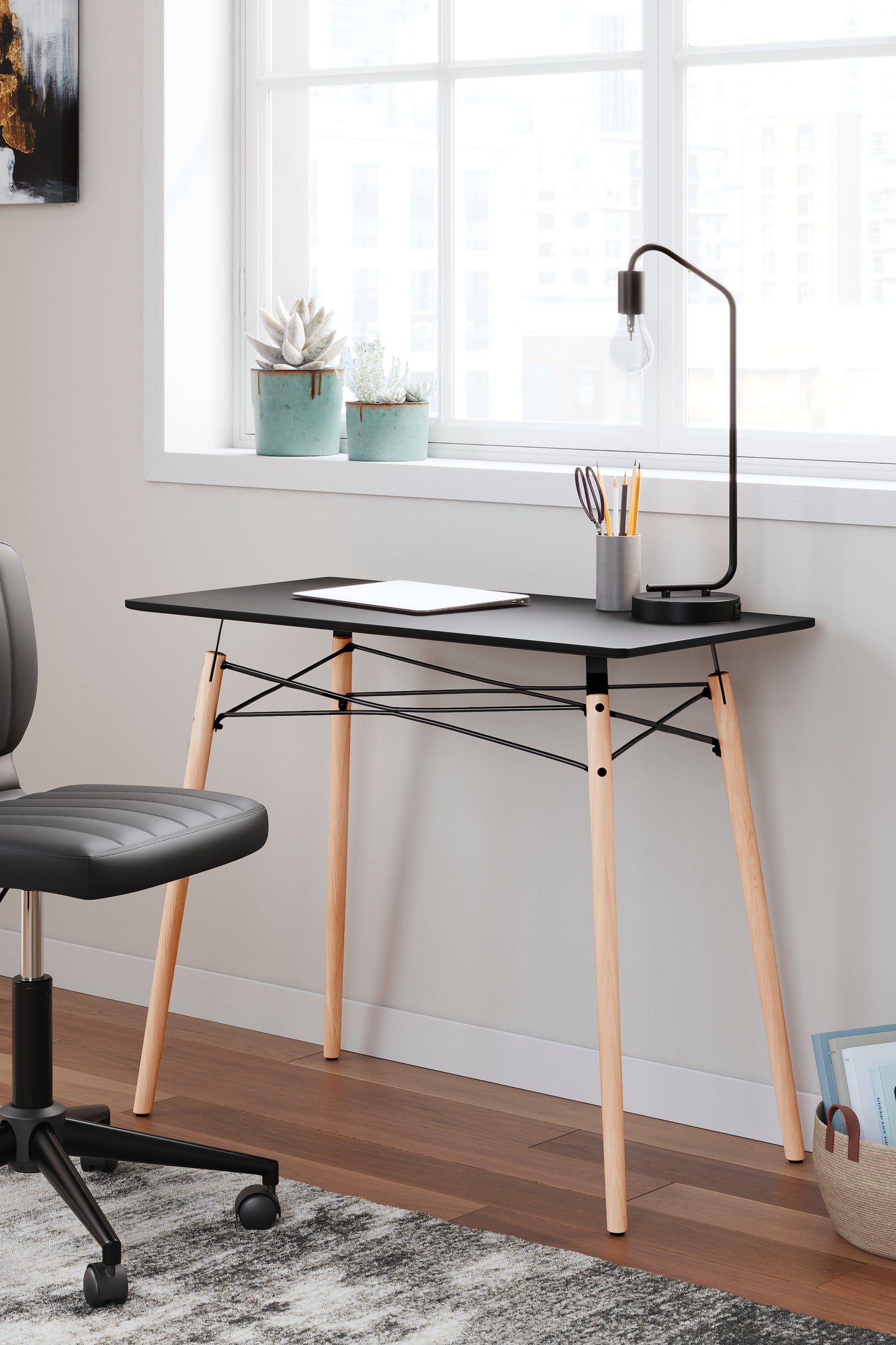 Cape Furniture Outlet - Ashley Furniture - Jaspeni Office Desk - Home Office Desk / Black/Natural - H020-10