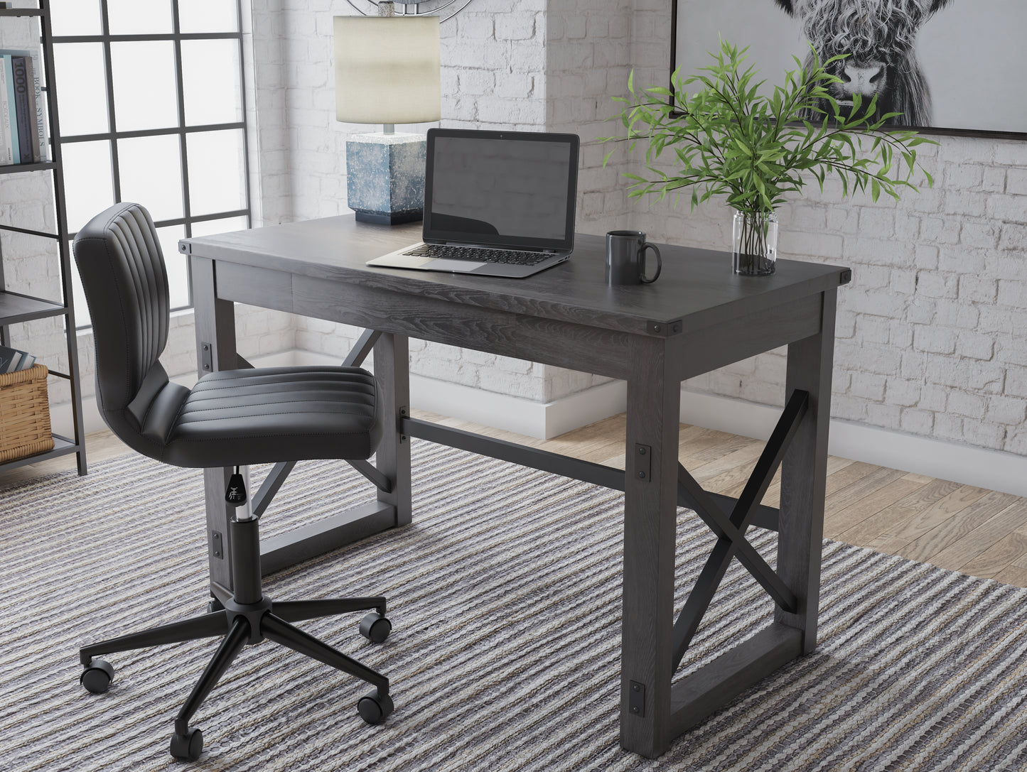 Cape Furniture Outlet - Ashley Furniture - Freedan Office Desk - Home Office Desk / Grayish Brown - H286-26