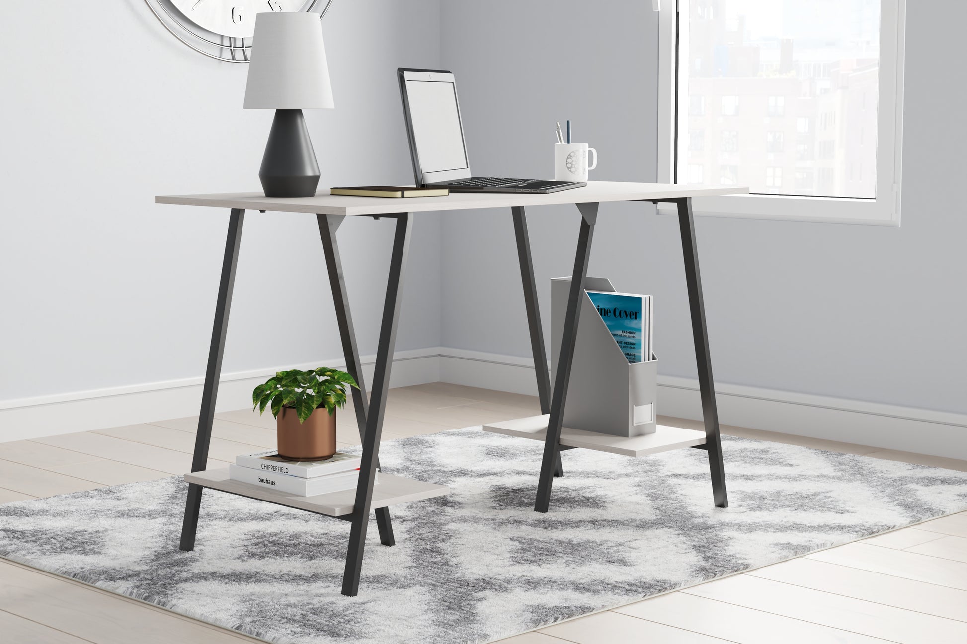 Cape Furniture Outlet - Ashley Furniture - Bayflynn Office Desk - Home Office Desk / White/Black - H288-27