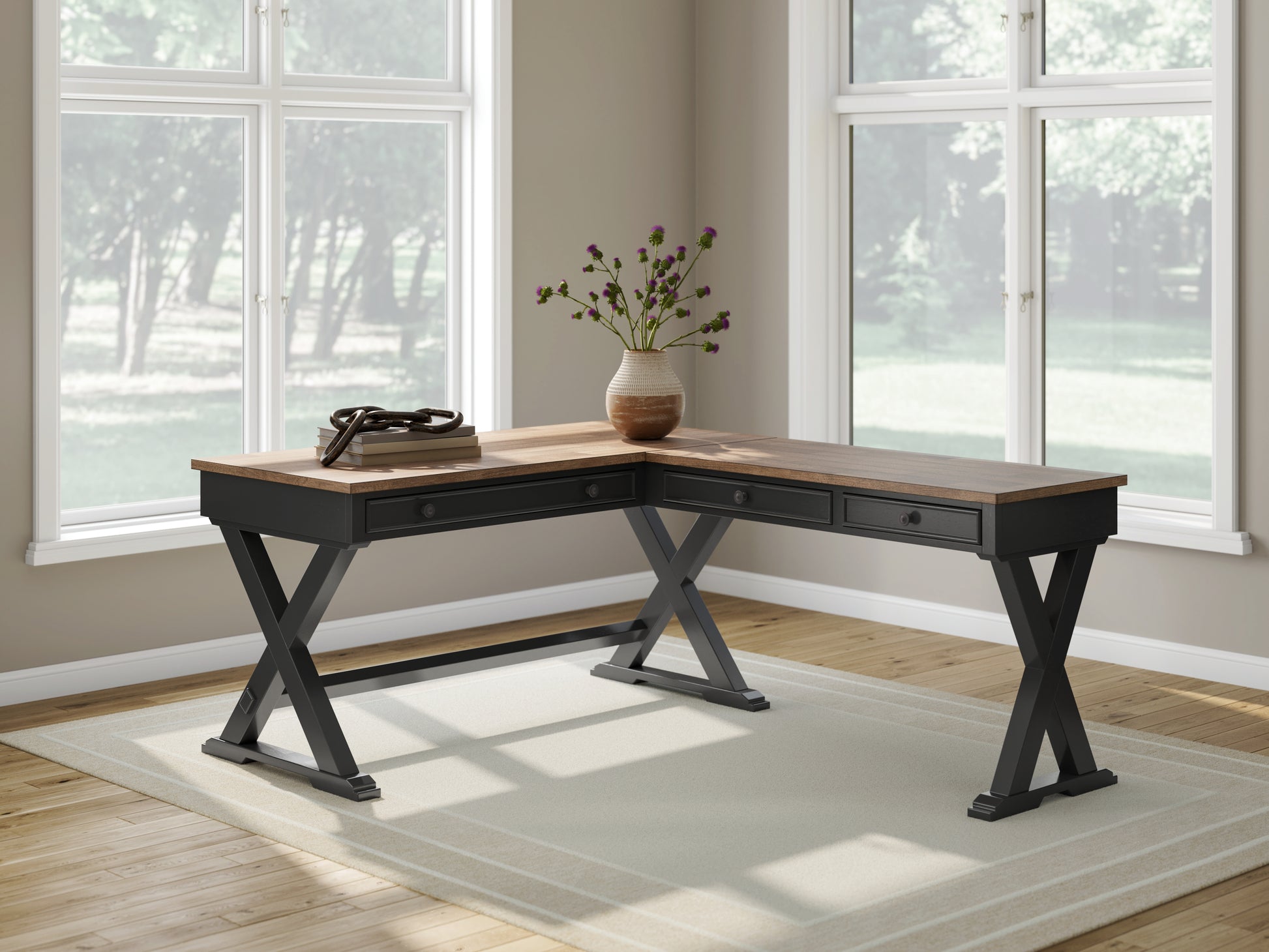 Cape Furniture Outlet - Ashley Furniture - Wildenauer Office Desk - Home Office Desk / Brown/Black - H664H2
