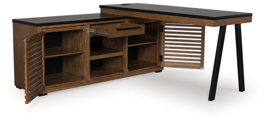 Cape Furniture Outlet - Ashley Furniture - Kallari Office Desk - Credenza with Desk Return / Warm Brown/Black - H737H1
