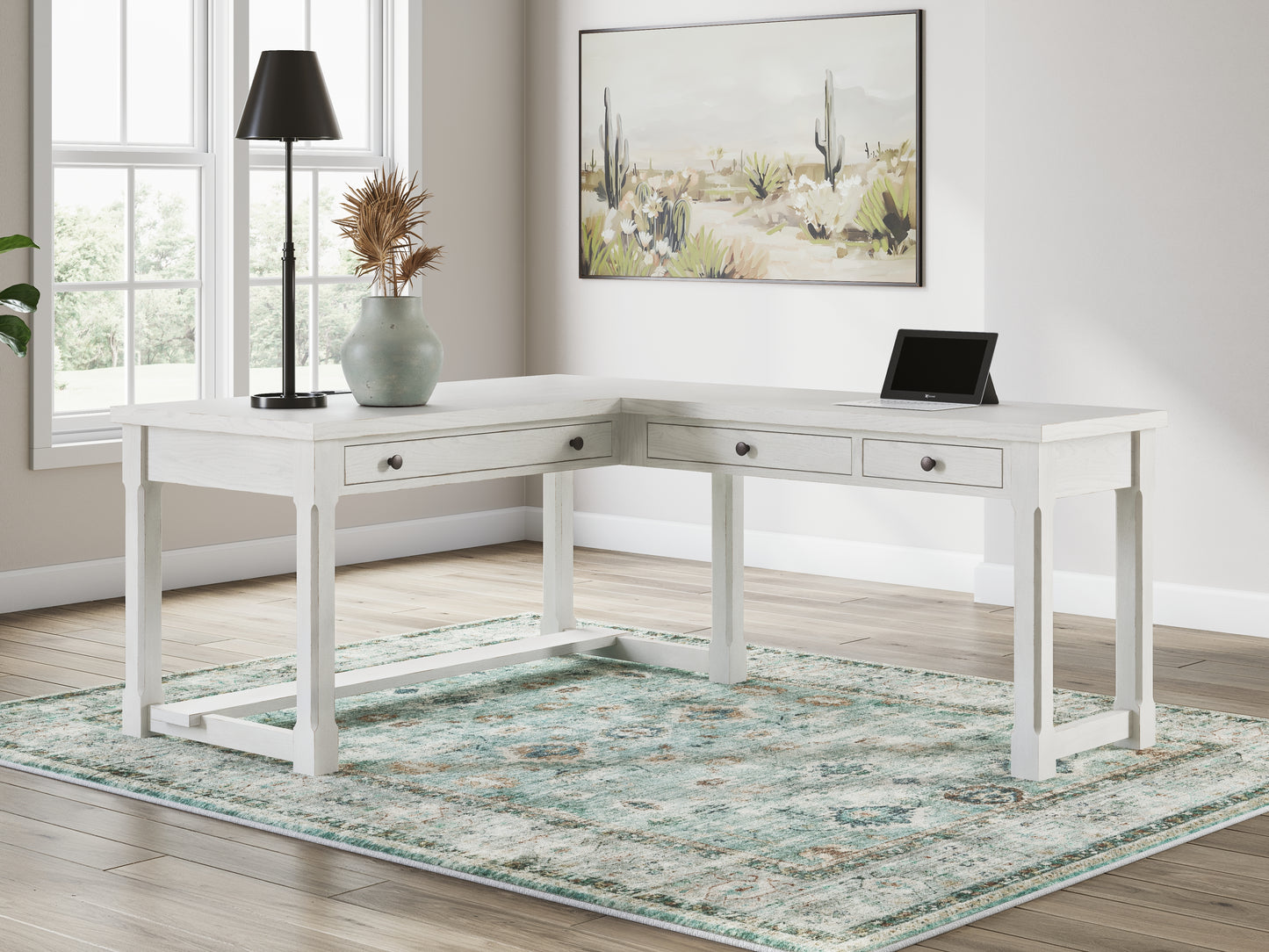 Cape Furniture Outlet - Ashley Furniture - Robbinsdale Office Desk - L-Shaped Home Office Desk / Antique White - H742H1