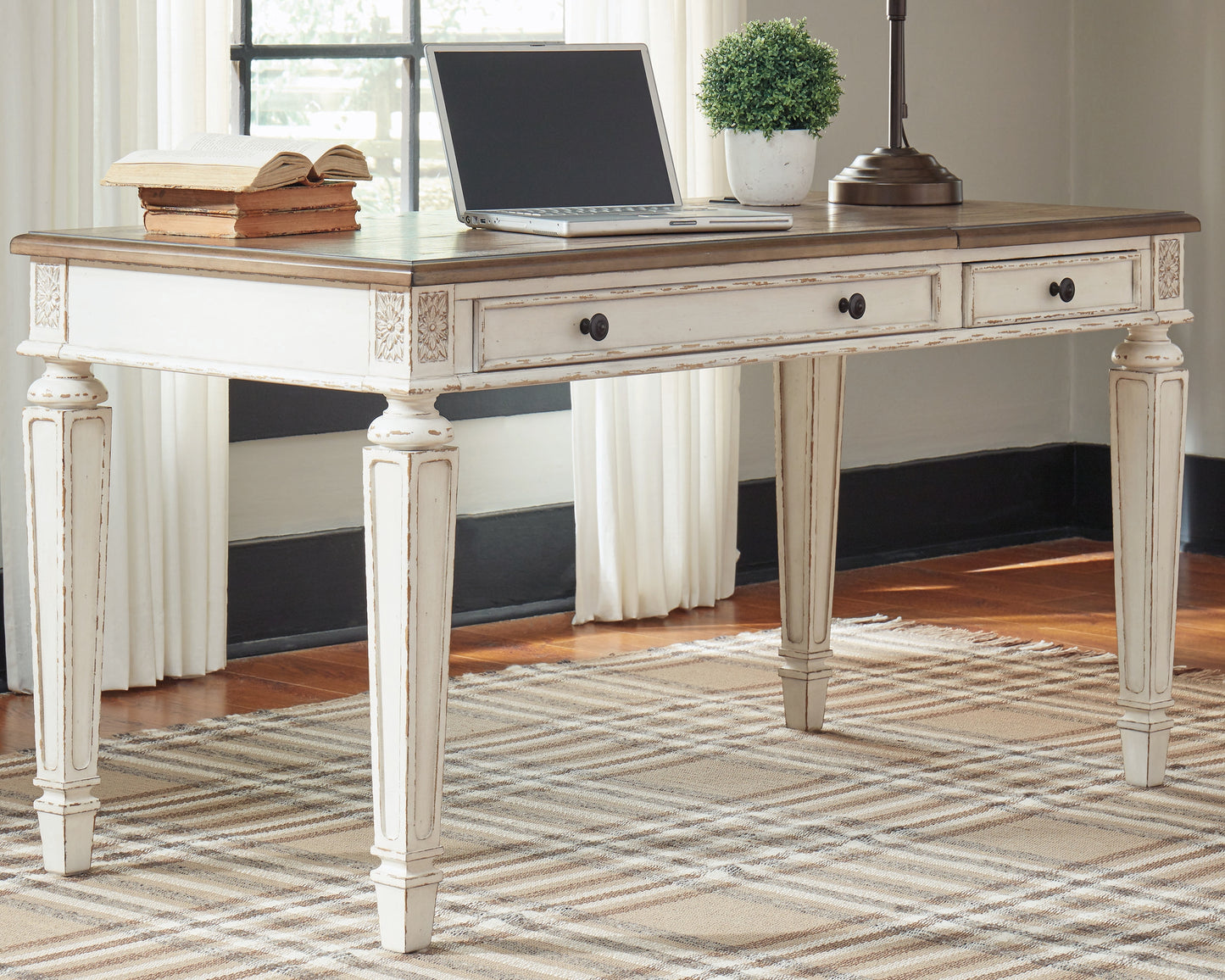 Cape Furniture Outlet - Ashley Furniture - Realyn Office Desk - Home Office Lift Top Desk / White/Brown - H743-134
