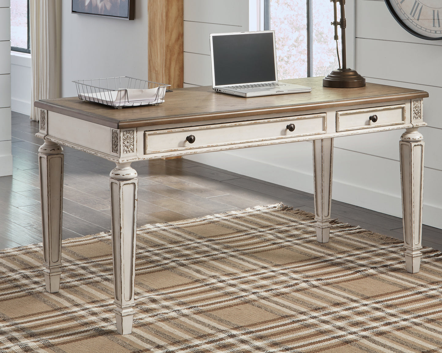 Cape Furniture Outlet - Ashley Furniture - Realyn Office Desk - Home Office Desk / White/Brown - H743-34