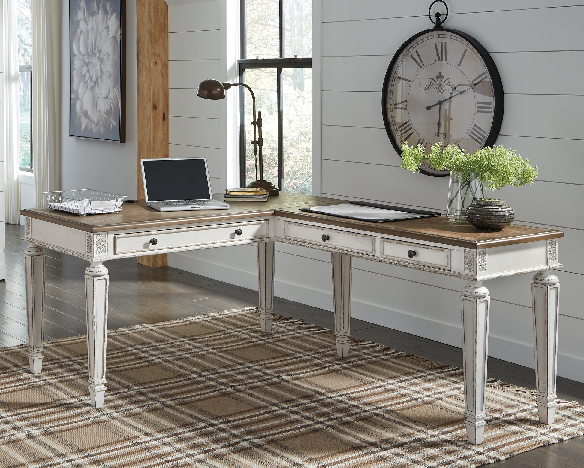 Cape Furniture Outlet - Ashley Furniture - Realyn Office Desk - Home Office Desk Return / White/Brown - H743-34R