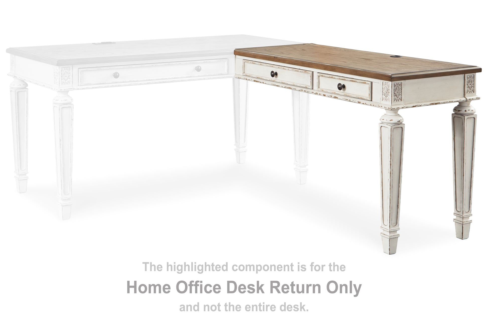 Cape Furniture Outlet - Ashley Furniture - Realyn Office Desk - Home Office Desk Return / White/Brown - H743-34R