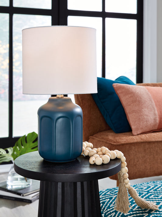 Cape Furniture Outlet - Ashley Furniture - Gierburg Lighting - Ceramic Table Lamp (1/CN) / Teal - L180214