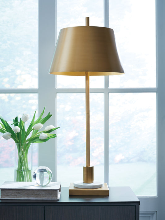 Cape Furniture Outlet - Ashley Furniture - Fritzburn Lighting - Metal Table Lamp (1/CN) / Gold Finish/White - L208444