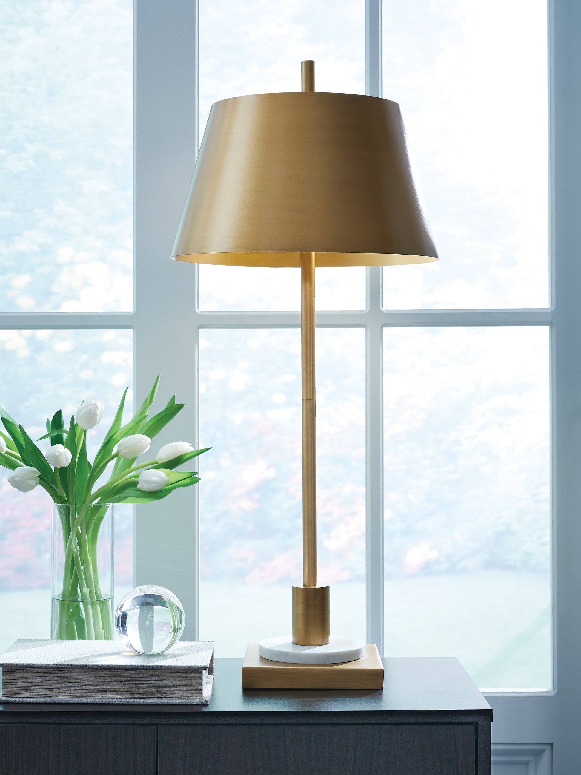 Cape Furniture Outlet - Ashley Furniture - Fritzburn Lighting - Metal Table Lamp (1/CN) / Gold Finish/White - L208444