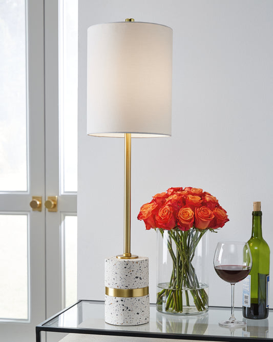 Cape Furniture Outlet - Ashley Furniture - Maywick Lighting - Table Lamp (Set of 2) / White/Brass Finish - L235674X2