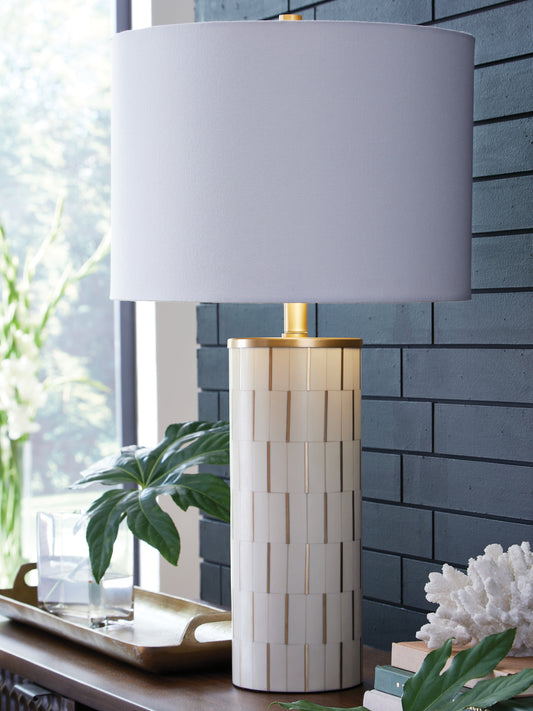 Cape Furniture Outlet - Ashley Furniture - Faridworth Lighting - Poly Table Lamp (1/CN) / White/Gold Finish - L235954
