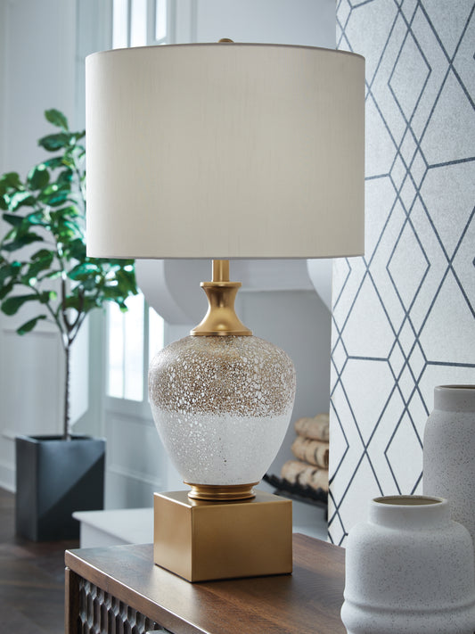 Cape Furniture Outlet - Ashley Furniture - Tavisburg Lighting - Glass Table Lamp (1/CN) / Brown/White/Gold - L430894