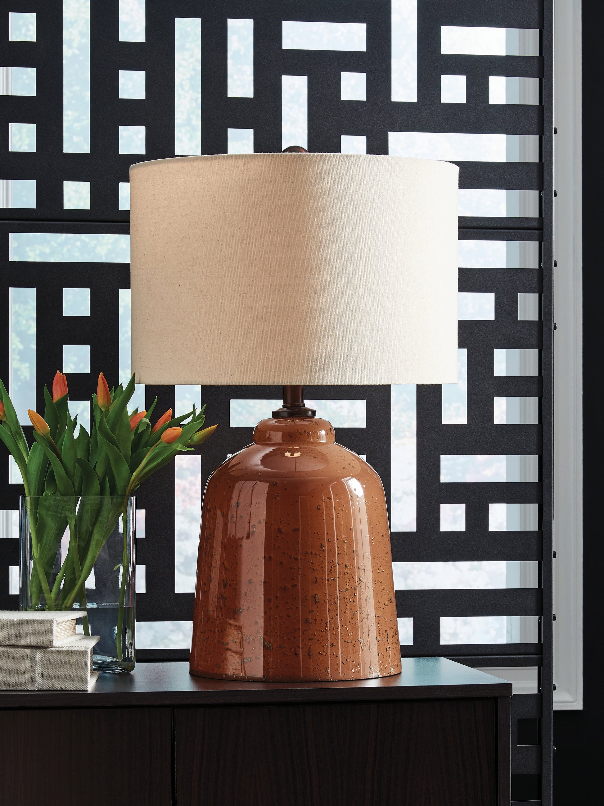 Cape Furniture Outlet - Ashley Furniture - Aaleahya Lighting - Glass Table Lamp (1/CN) / Rust - L430904