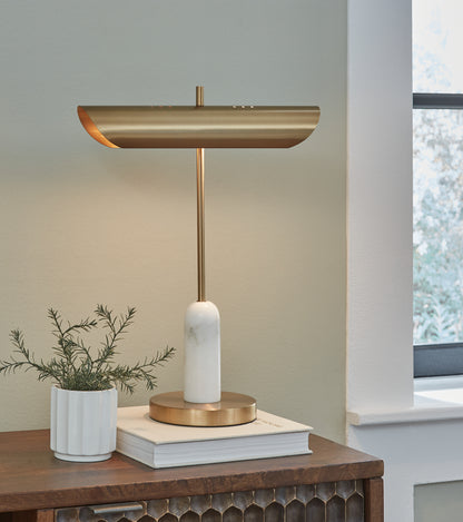 Cape Furniture Outlet - Ashley Furniture - Rowleigh Lighting - Marble Desk Lamp (1/CN) / Gold Finish/White - L734392