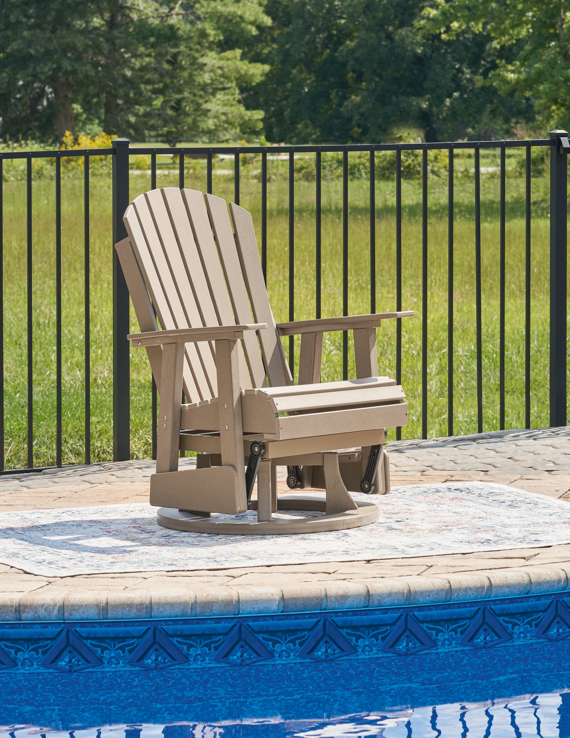 Cape Furniture Outlet - Ashley Furniture - Hyland wave Outdoor - Swivel Glider Chair / Driftwood - P114-820