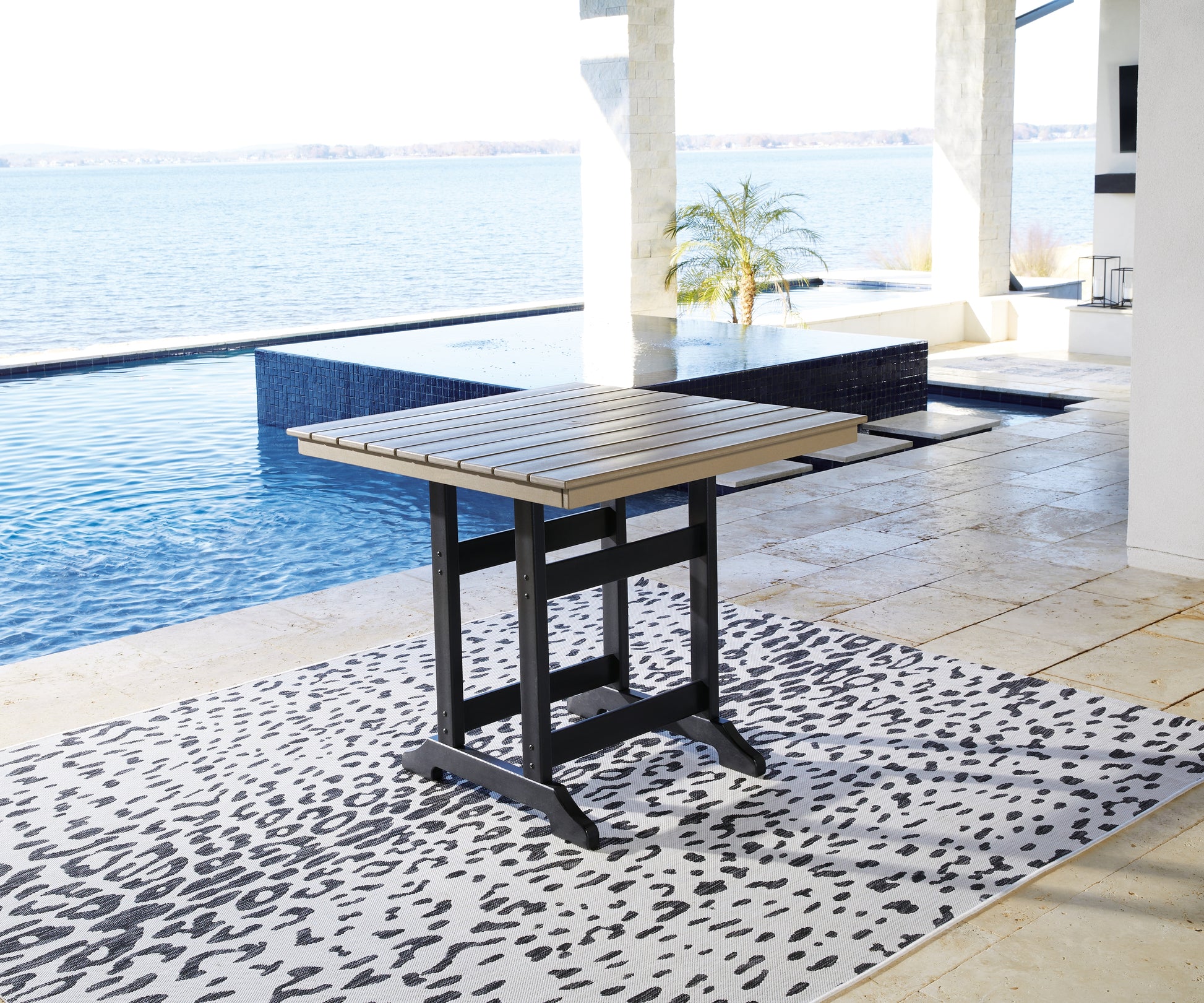 Cape Furniture Outlet - Ashley Furniture - Fairen Trail Outdoor - Square Counter TBL w/UMB OPT / Black/Driftwood - P211-632