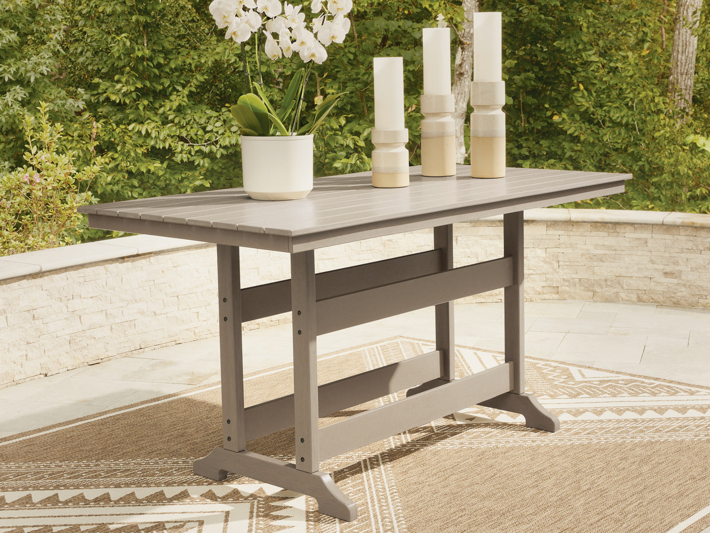 Cape Furniture Outlet - Ashley Furniture - Seacliff Beach Outdoor - RECT COUNTER TABLE W/UMB OPT / Medium Brown - PCP228-642