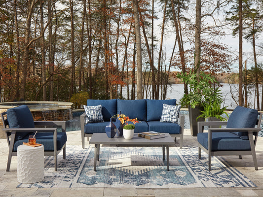 Cape Furniture Outlet - Ashley Furniture - Gali Outdoor - Sofa/Chairs/Table Set (4/CN) / Gray/Blue - P275-081