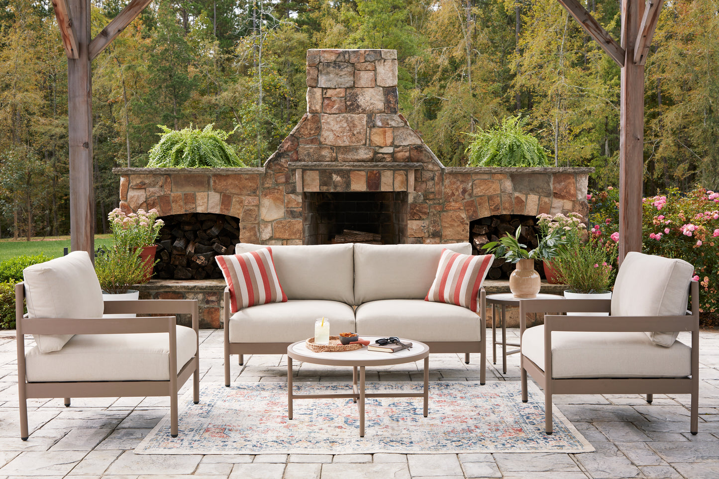 Cape Furniture Outlet - Ashley Furniture - Bluff Trail Outdoor - Love/Chairs/Tables Set (5/CN) - PCP383-080
