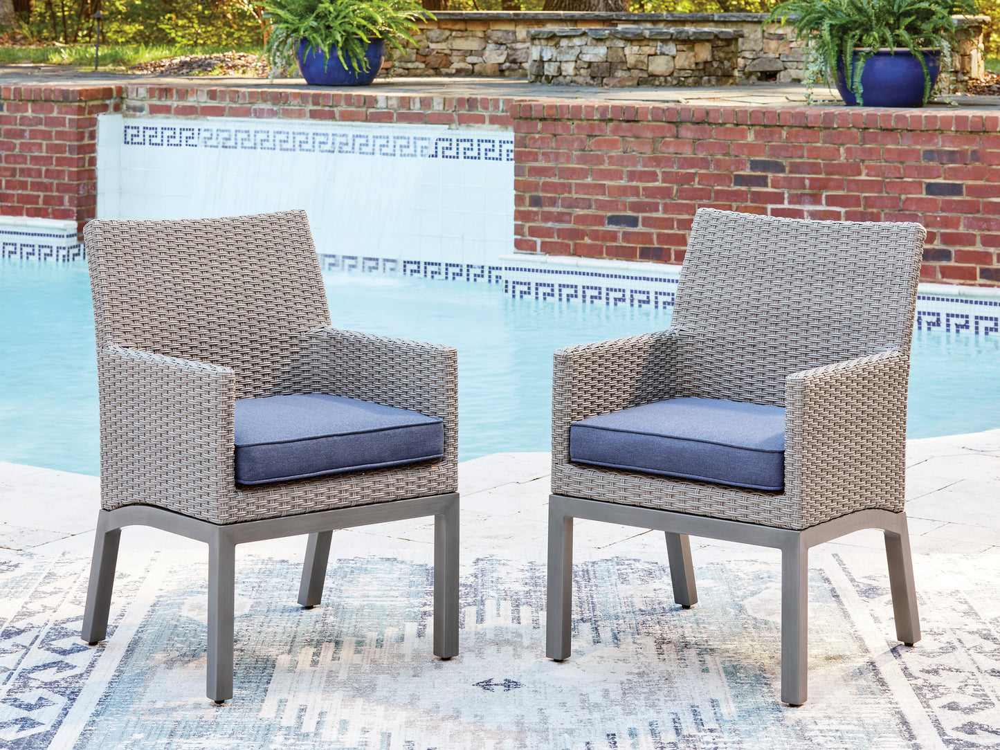Cape Furniture Outlet - Ashley Furniture - Half Moon Beach Outdoor - Arm Chair With Cushion (Set of 2) / Blue/Gray - PCP418-601A