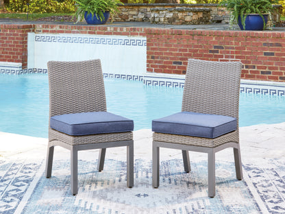 Cape Furniture Outlet - Ashley Furniture - Half Moon Beach Outdoor - Side Chair with Cushion (Set of 2) / Blue/Gray - PCP418-601