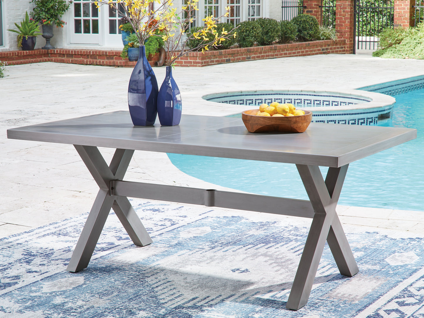Cape Furniture Outlet - Ashley Furniture - Half Moon Beach Outdoor - RECT Dining Table w/UMB OPT / Gray - PCP418-625