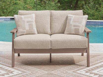 Cape Furniture Outlet - Ashley Furniture - Grover Beach Outdoor - Loveseat w/Cushion / Driftwood - PCP422-835