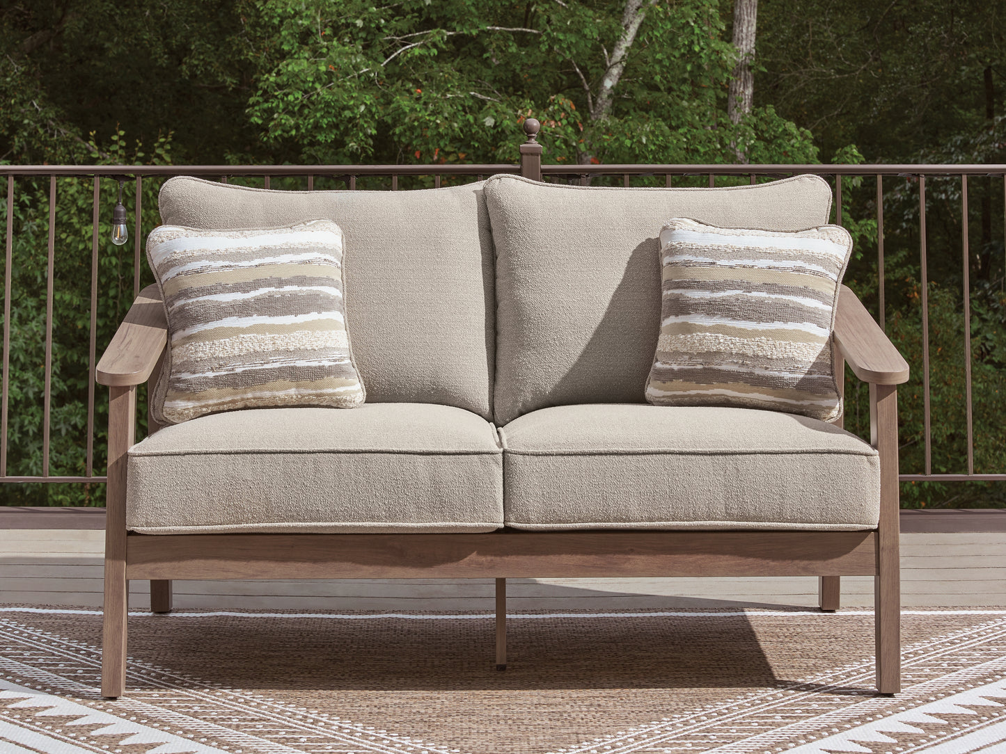 Cape Furniture Outlet - Ashley Furniture - Harmony Headlands Outdoor - Loveseat w/Cushion / Natural/Gray - PCP428-835