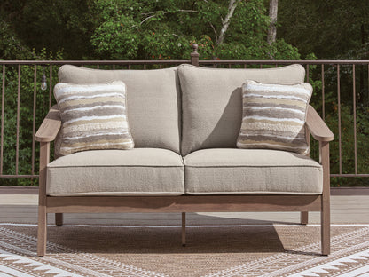 Cape Furniture Outlet - Ashley Furniture - Harmony Headlands Outdoor - Loveseat w/Cushion / Natural/Gray - PCP428-835