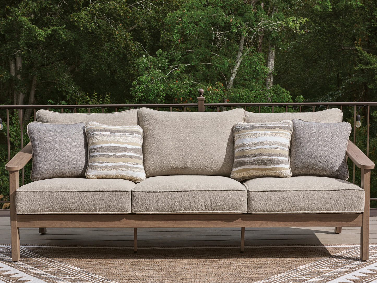 Cape Furniture Outlet - Ashley Furniture - Harmony Headlands Outdoor - Sofa with Cushion / Natural/Gray - PCP428-838